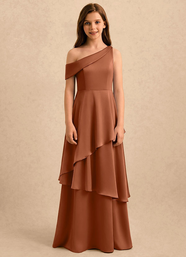 Azazie Shyloh Girls Formal Klänningar för brudeflicka Klä A-Line i Stretch Satin Av axeln image1