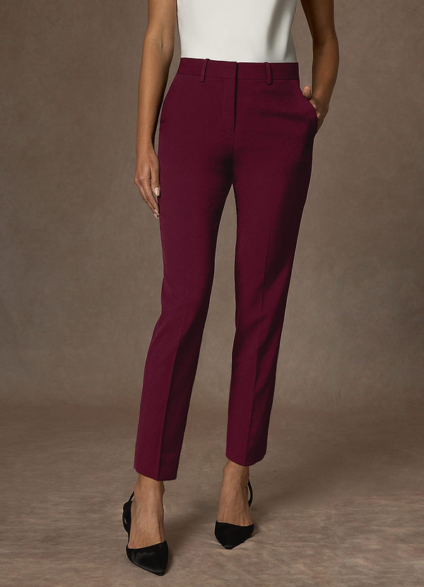 front Whitney Burgundy Structured Stretch Full Length Dress Pants