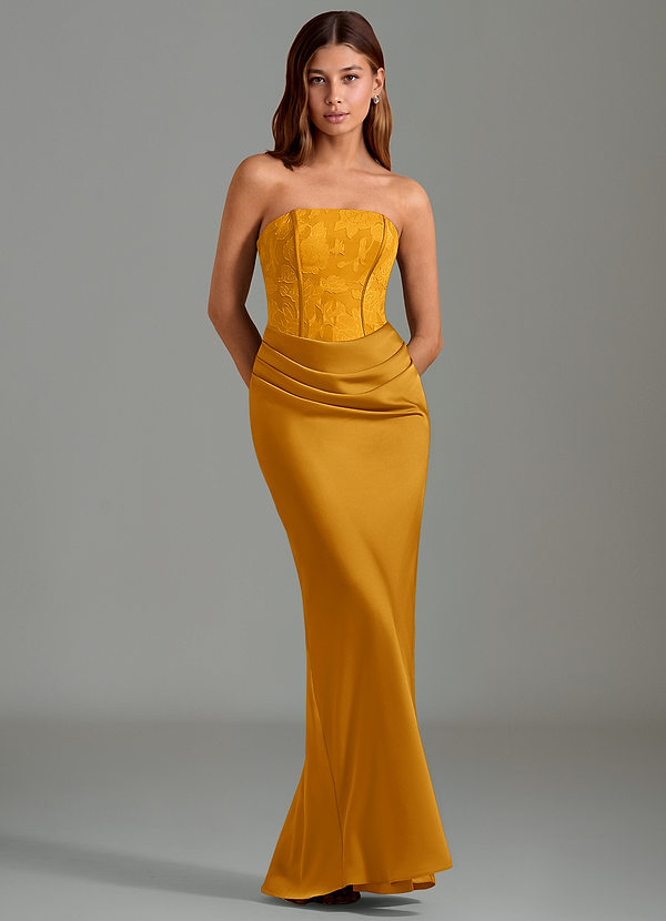 Azazie Emilia Bridesmaid Dresses Butterscotch Mermaid Strapless Stretch Satin Dress image1