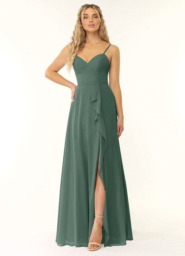 Azazie Naeem Bridesmaid Dresses Sea Moss A-Line V-Neck Ruffle Chiffon Dress image1