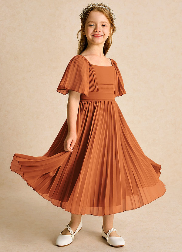 Azazie Gisele Blumenkinder Kleider A-Linie Plissee Chiffon Kleid Kanel image1