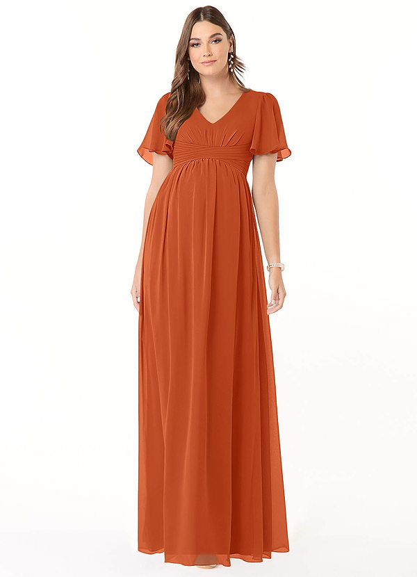Azazie Verna Abiti da damigella premaman Abito A-Line Increspato con Scollo a V Chiffon Floor-Length image1
