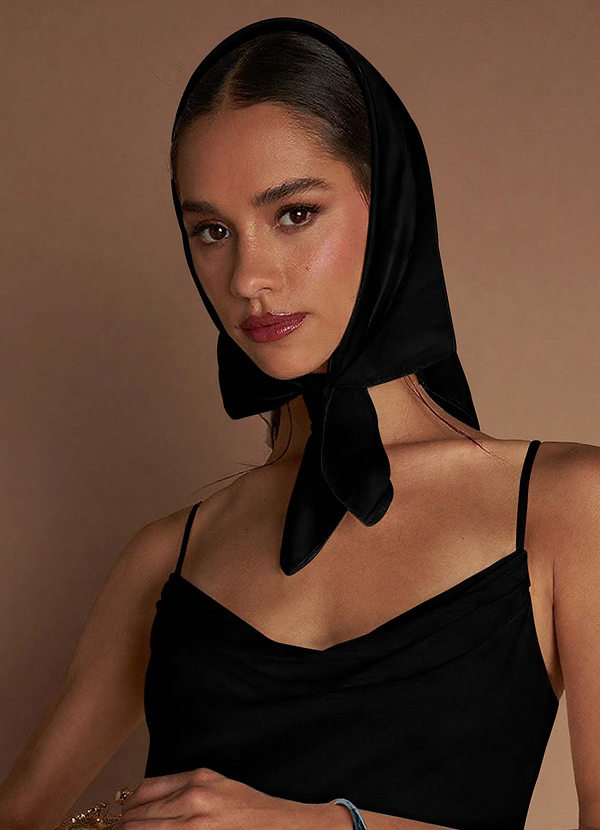 front Sciarpa in raso opaco floreale in tinta unita