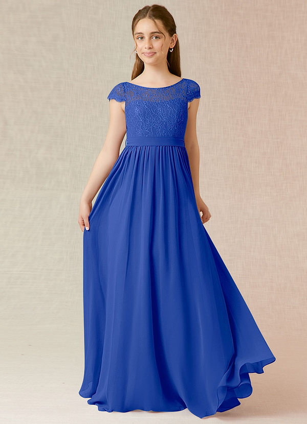 Azazie Silvermist Junior Royal Blue A-Line Pleated Chiffon Dress image1