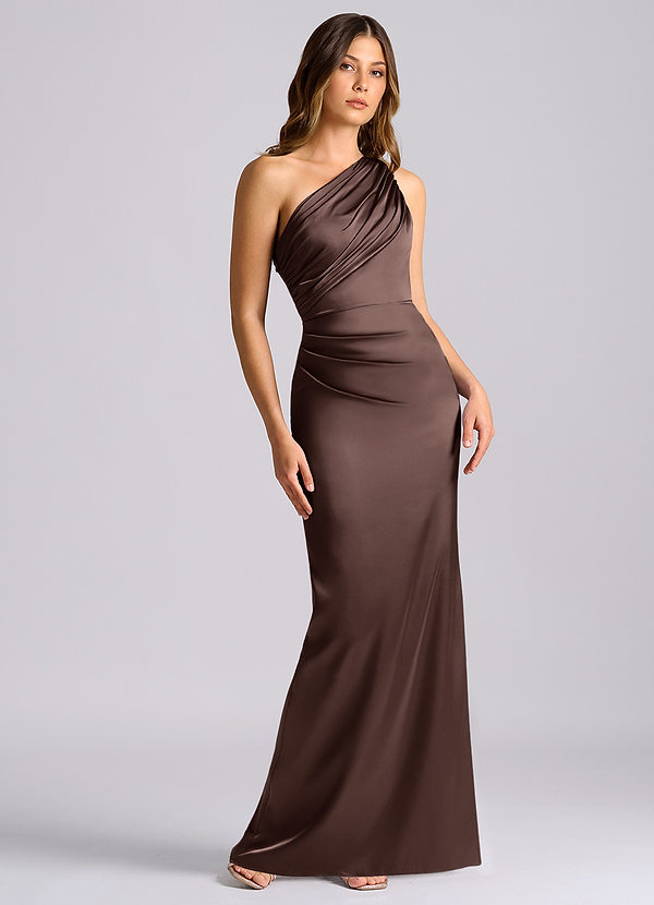 Azazie Akilah Bridesmaid Dresses Ganache Mermaid One Shoulder Stretch Satin Dress image1