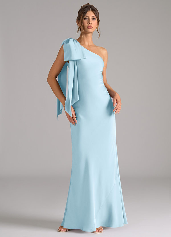 Azazie Capri Bridesmaid Dresses Sky Blue Mermaid One Shoulder Stretch Satin Dress image1