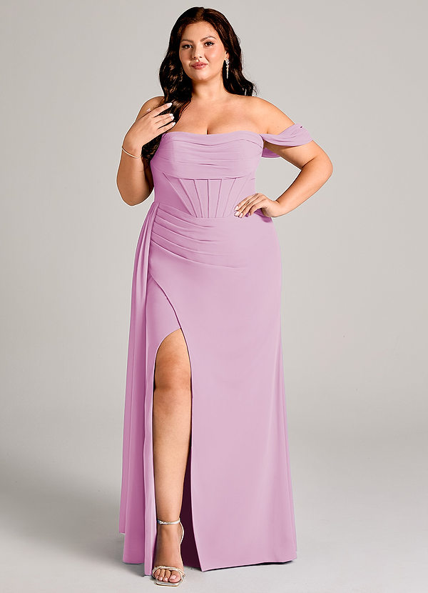 Azazie Amyra Brudtärneklänningar Klä av Tubklänning i Chiffong Av axeln Godisrosa Konvertibel image1