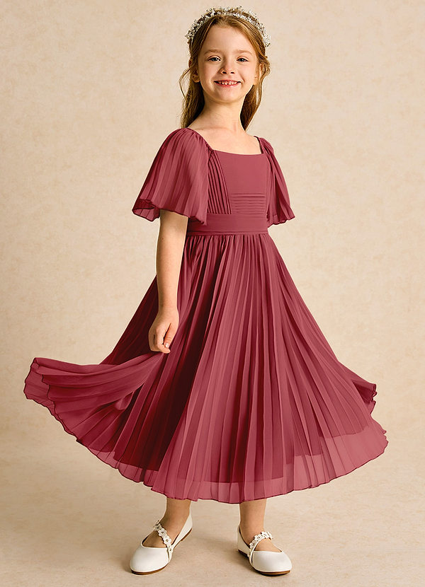 Azazie Gisele Abiti da Ragazza di Fiori Abito A-Line in Chiffon Plissettato Melograno image1