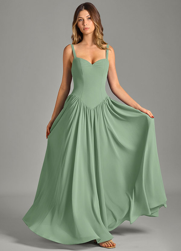 Azazie Evadina Suknie dla druhen Linia A Gorset Szyfon Do ziemi Sukienka image1