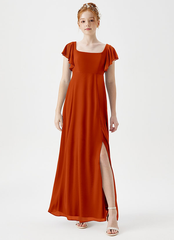 Azazie Bondi Junior A-Linie Seitliche Cut-Outs Gittergewebe Kleid Paprika image1
