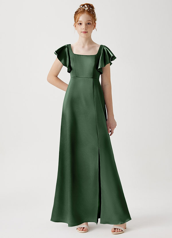 Azazie Bondi Junior Eucalyptus A-Line Side Slit Metallic Satin Dress image1