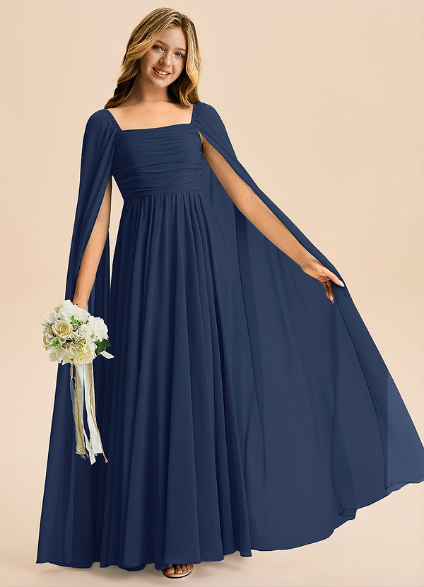 Azazie Calista Junior A-Linie Plissee Chiffon Kleid Dunkelmarine image1