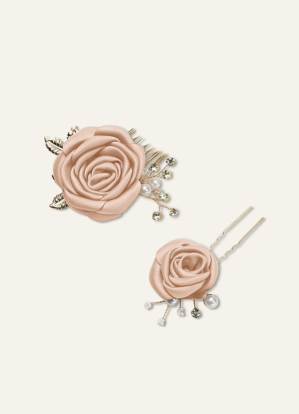 front Matching Color Matte Satin Rose Hairpin Set