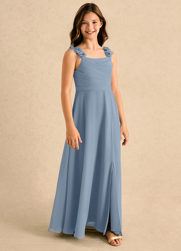 Azazie Masie Girls Formal Bloemenmeisjesjurken A-Lijn Jurk van Chiffon Geplooide Stoffig Blauw image1