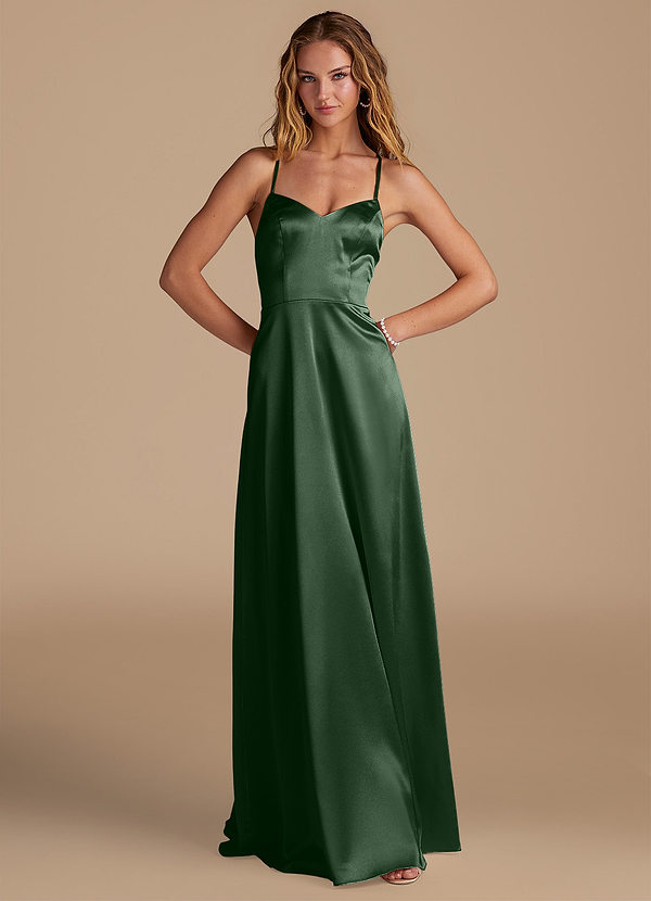 Azazie Mei Bridesmaid Dresses Eucalyptus A-Line Sweetheart Neckline Metallic Satin Dress image1