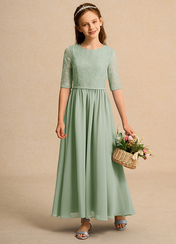 Azazie Pippin Junior Formal Vestidos de Niña de Flores Vestido de Salvia Polvorienta de Encaje de Corte En A image1