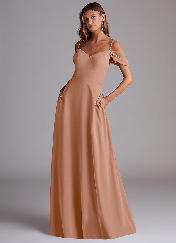 Azazie Marley Bridesmaid Dresses Champagne Rose A-Line Off the Shoulder Chiffon Convertible Dress image1