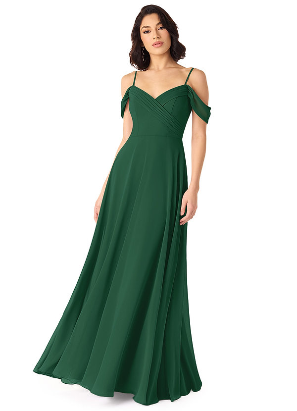 Azazie Tancie Bridesmaid Dresses Dark Green A-Line Off the Shoulder Chiffon Convertible Dress image1