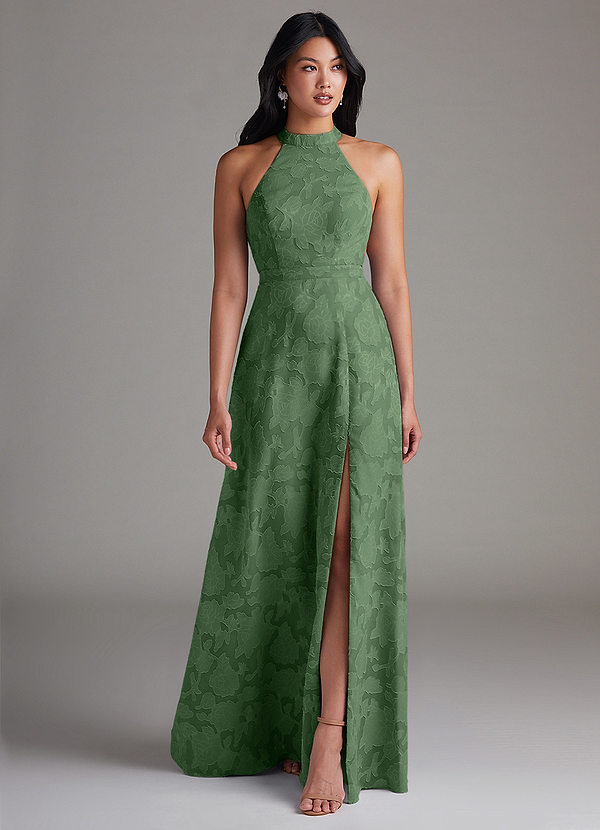 Azazie Clarice Brautjungfernkleider A-Linie Seitliche Cut-Outs Blumen-Burnout Kleid Eukalyptus image1