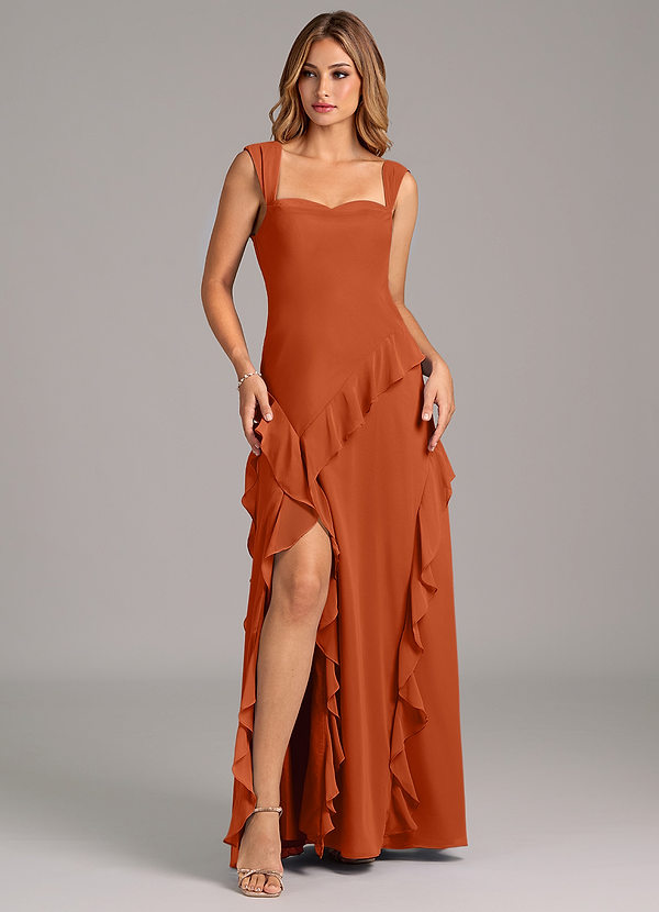 Azazie Sloane Bridesmaid Dresses Burnt Orange A-Line Sweetheart Neckline Chiffon Dress image1