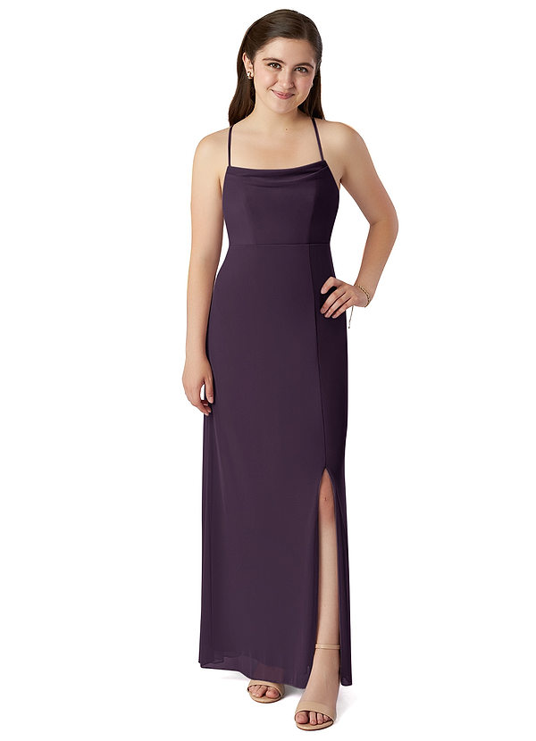 Azazie Emerald A-Line Bow Mesh Floor-Length Junior Bridesmaid Dress image1
