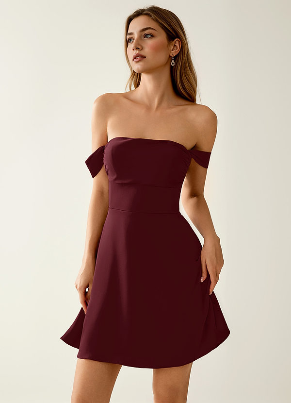 Sidonie Wine Satin Lace Up Back Mini Dress image1