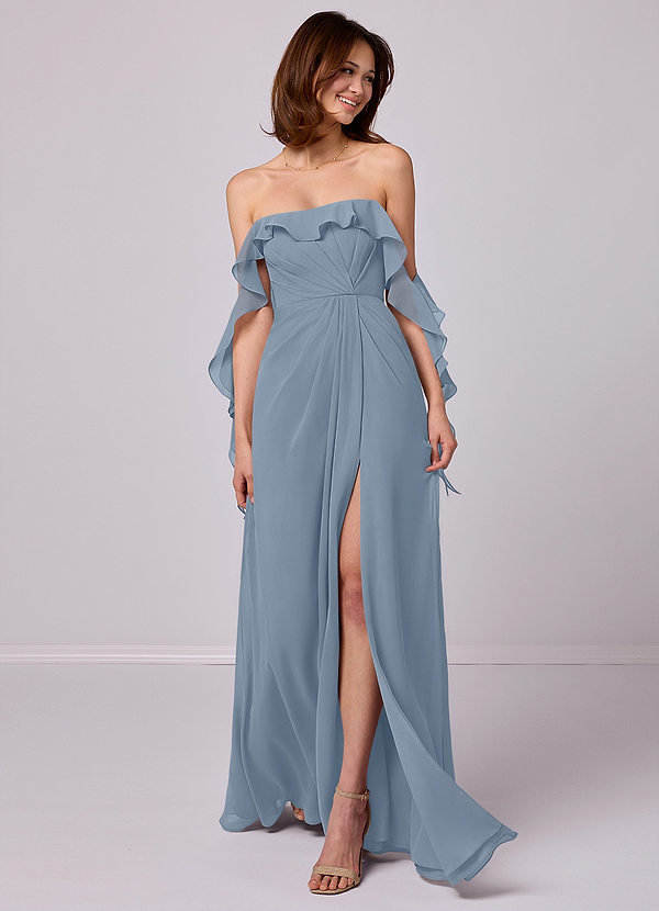 Barbie ♥ Azazie Bridesmaid Dresses Dusty Blue A-Line Off the Shoulder Chiffon Convertible Dress image1