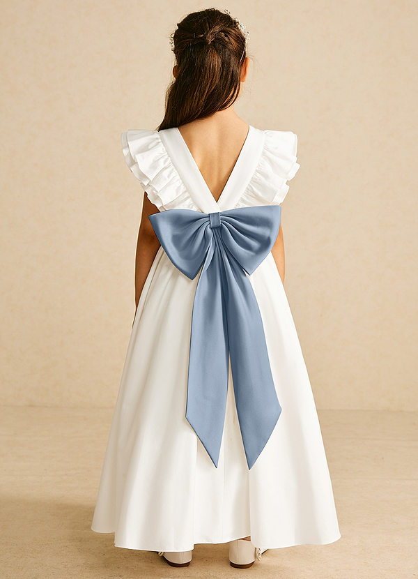 Azazie Aero Flower Girl Dresses Ivory Dusty Blue A-Line Pleated Cotton Dress image1