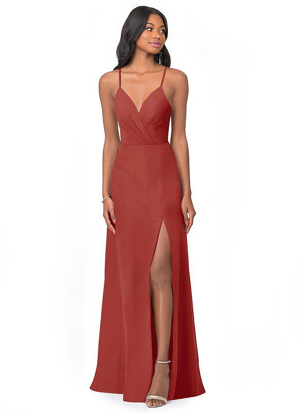 Azazie Everleigh Bridesmaid Dresses Terracotta A-Line Sweetheart Pleated Chiffon Dress image1