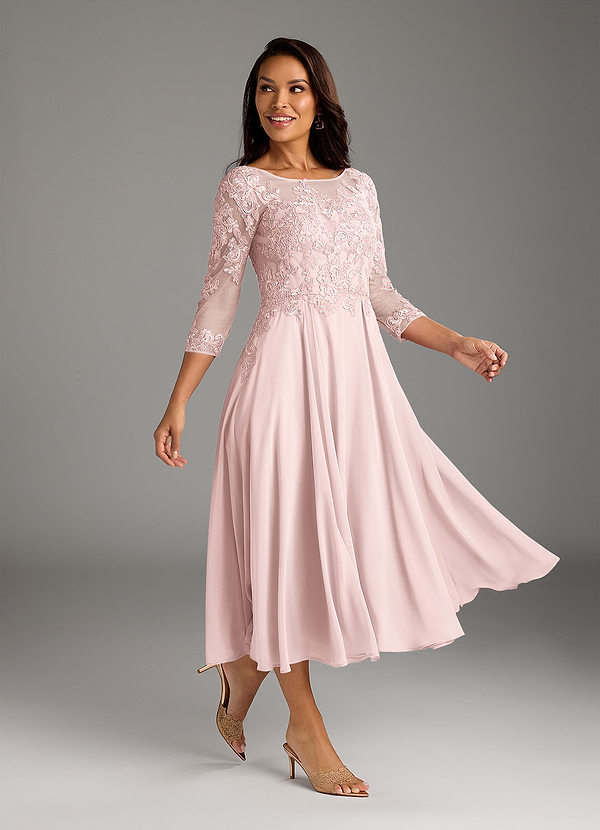 Marge Mother of the Brides Dresses Blushing Pink A-Line Scoop Lace Chiffon Dress image1