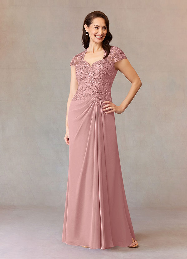 Azazie Junie Mother of the Brides Dresses Dusty Rose A-Line Lace Chiffon Dress image1