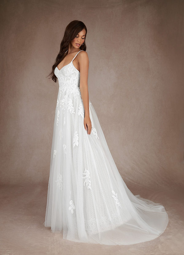 Azazie Yari Wedding Dresses Diamond White A-Line Sequins Tulle Dress image1