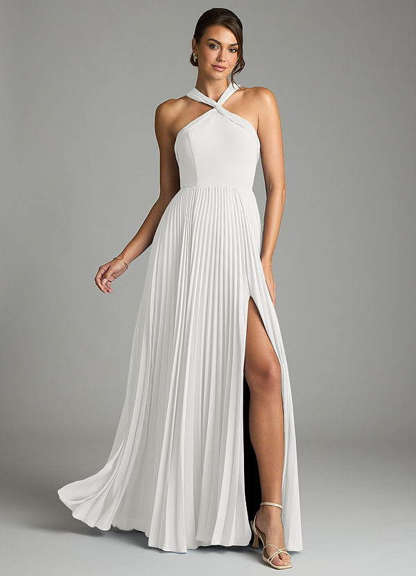 Azazie Afra Abiti da Damigella Abito A-Line in Chiffon Plissettato Bianco image1