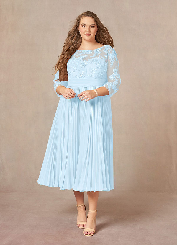 Azazie Tutu Mother of the Brides Dresses Sky Blue A-Line Boatneck Lace Chiffon Dress image1