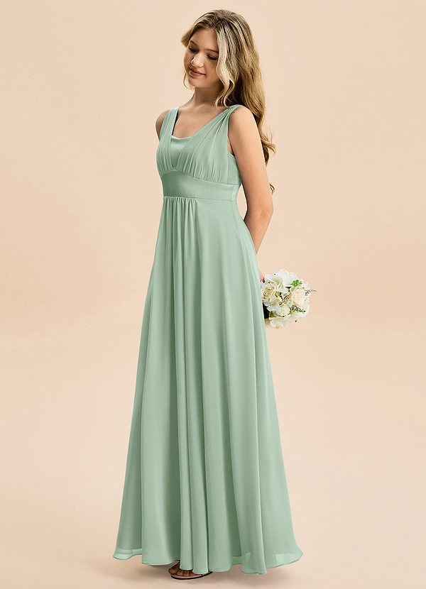 Azazie Odette Junior Vestido de Agave de Gasa de Corte en A con Escote de Corazón image1