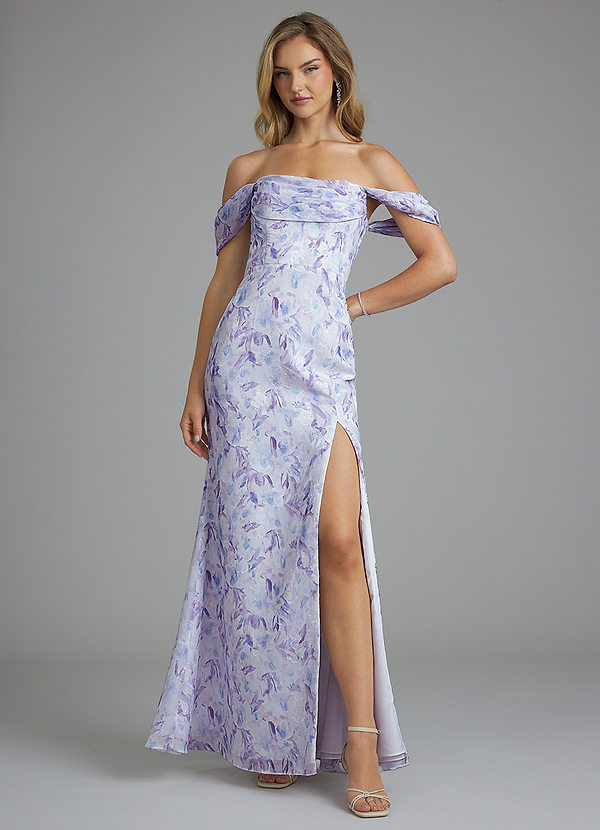 Azazie Saige Bridesmaid Dresses Lilac Watercolor Floral A-Line Off the Shoulder Watercolor Floral Convertible Dress image1