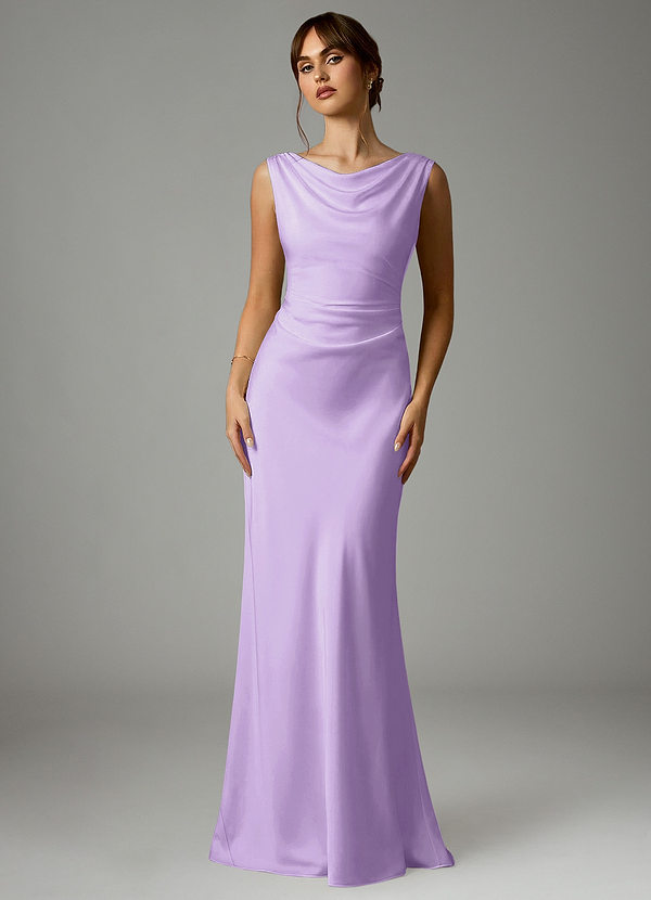 Azazie Kieryn Vestidos Dama de Honor Vestido de Lila de Satén Elástico de Corte Sirena con Plisado image1