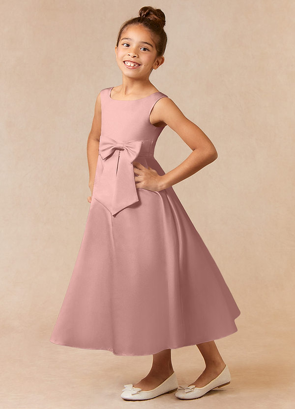 Azazie Lindy Blumenkinder Kleider A-Linie Plissee Matte Satin Kleid Roségold image1