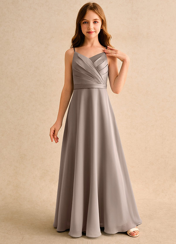 Azazie Umina Girls Formal Bloemenmeisjes Jurken A-Lijn Jurk van Mat Satijn Geplooid Taupe image1