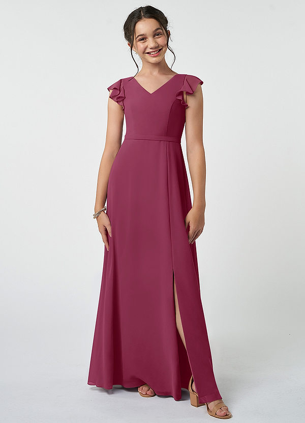 Azazie Claudine Junior Mulberry A-Line Pleated Chiffon Dress image1