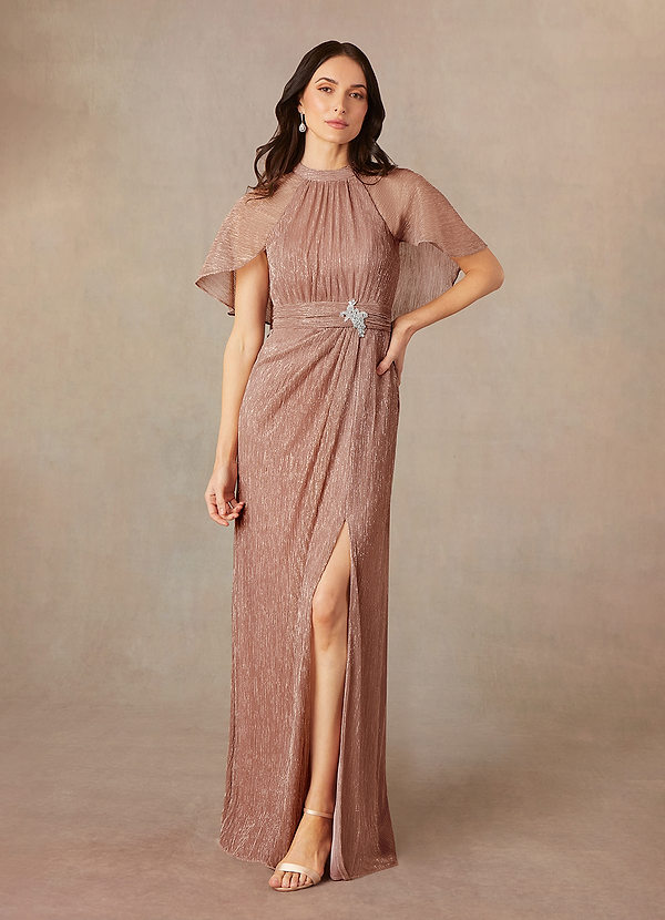 Azazie Draga Mother of the Bride Dresses Rose Gold Sheath Pleated Metallic Mesh Dress image1