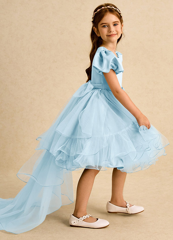 Azazie Cocoa Abiti da Ragazza di Fiori Abito Principessa in Tulle Plissettato Azzurro image1