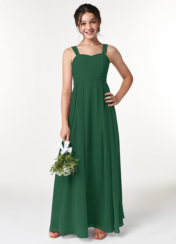 Azazie Simoan Junior Dark Green A-Line Sweetheart Neckline Chiffon Dress image1