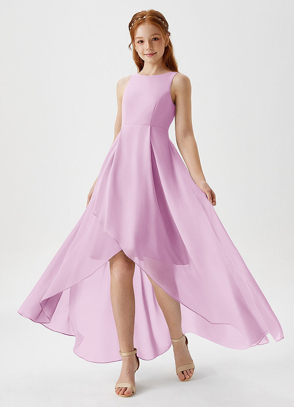 Azazie Lizette Junior Candy Pink A-Line Pleated Chiffon Dress image1