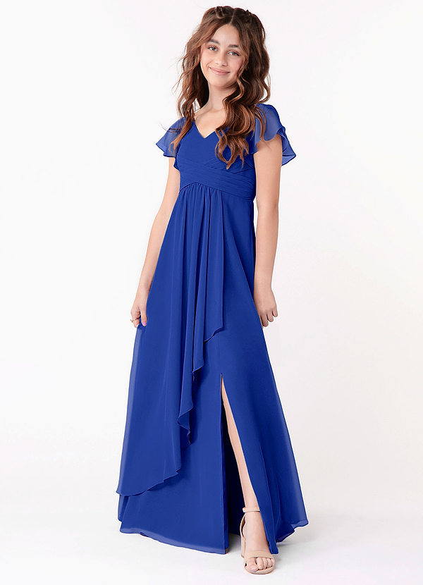 Azazie Omari Junior Royal Blue A-Line Ruched Chiffon Dress image1