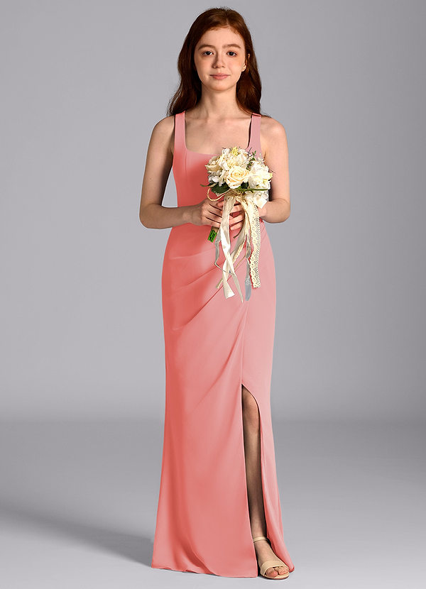 Azazie Mero Junior Coral Mermaid Pleated Chiffon Dress image1