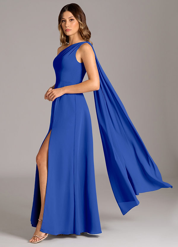 Azazie Tella Bridesmaid Dresses Royal Blue A-Line One Shoulder Chiffon Dress image1