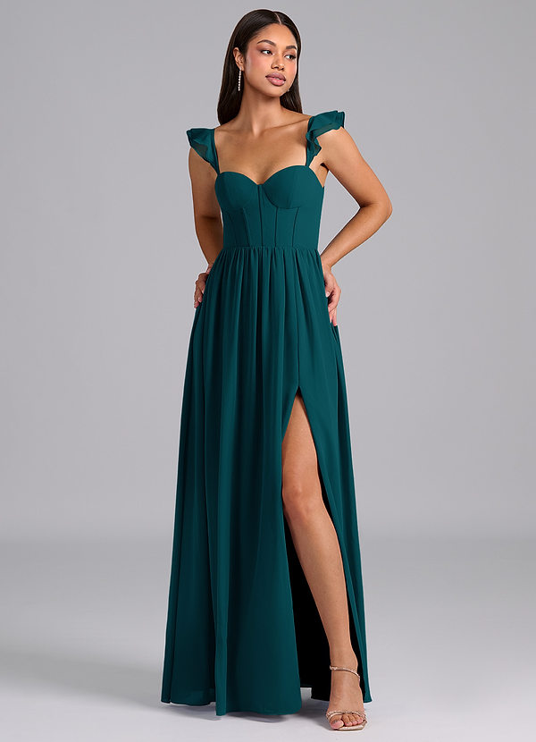 Azazie Denisse Abiti da Damigella Abito A-Line in Chiffon Drappeggiato Pino image1