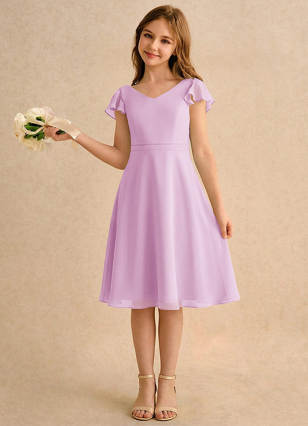 Azazie Narin Girls Formal Vestidos de Niña de Flores Vestido de Rosa Caramelo de Gasa de Corte en A con Con mangas image1