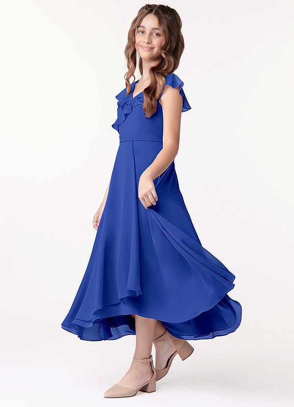 Azazie Posie Junior Royal Blue A-Line Ruched Chiffon Dress image1